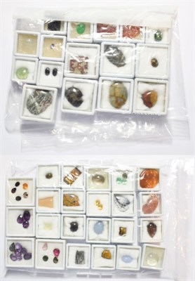 Lot 200 - A quantity of loose gemstones including amethyst, tiger's-eye, rock crystal with needle like...