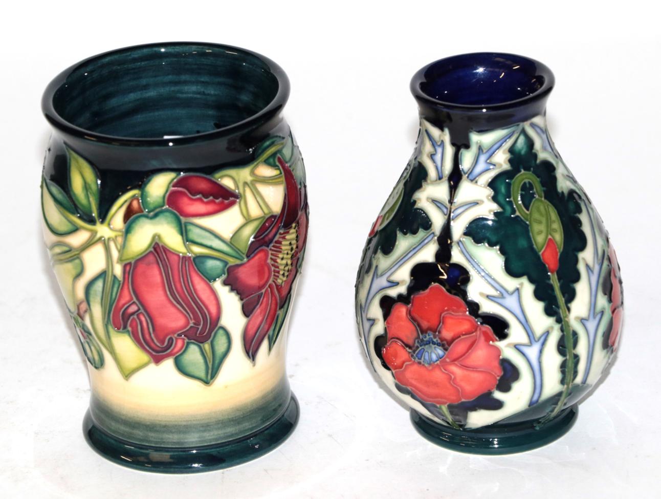 Lot 218 - A Moorcroft vase by Anki Davenport, signed and dated 2000; with another modern Moorcroft vase,...