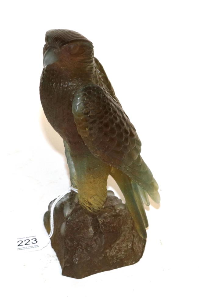 Lot 223 - A Daum pate-de-verre Falcon, modelled perched on a rock, dated 2003, 337/1000, 22cm high, with...
