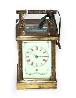 Lot 229 - A brass striking carriage clock, circa 1900, enamel dial with Roman numerals and with swag...