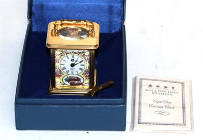 Lot 233 - A Halcyon Days enamel miniature carriage clock (boxed)