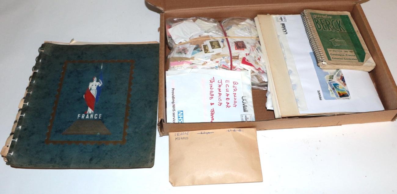 Lot 240 - A box of French stamps; loose stamps; and a Berck catalogue, US, Commonwealth and UK