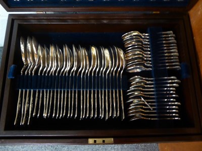 Lot 246 - Silver-plated Kings pattern flatware for approximately twenty-four place settings, housed in...