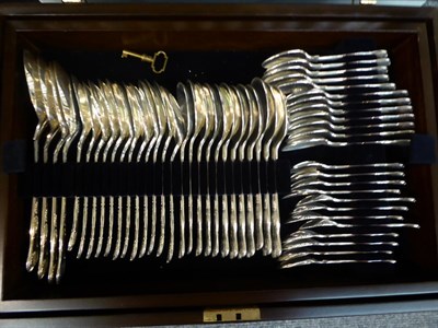 Lot 247 - Silver-plated Kings pattern flatware for approximately twenty-four place settings, housed in...