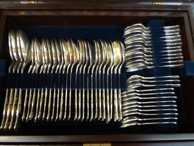 Lot 247 - Silver-plated Kings pattern flatware for approximately twenty-four place settings, housed in...