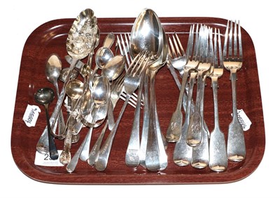 Lot 256 - A collection of assorted silver flatware, including: four George III silver Old English pattern...