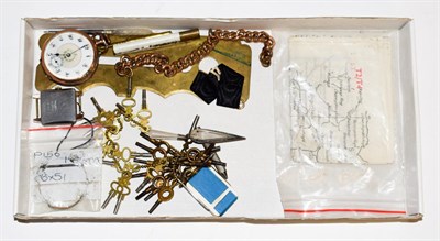 Lot 294 - A large collection of pocket watch keys; an open faced pocket watch; various other items of...