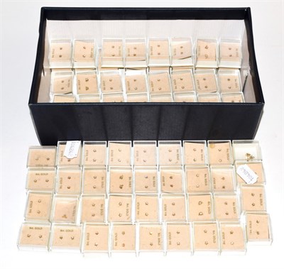 Lot 298 - Eighty-one pairs of paste set stud earrings, unmarked; and two odd earrings