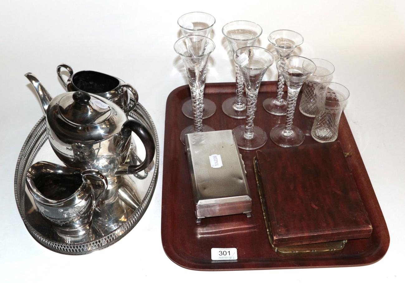 Lot 301 - Three 20th century pairs of air twist conical glasses, various heights, footed bases; together with