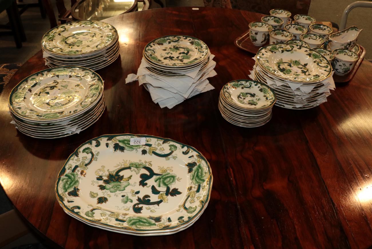 Lot 322 - A Masons Ironstone 'Chartreuse' pattern dinner and tea service comprising: eleven cups; twelve...