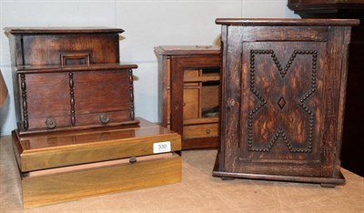 Lot 330 - A quantity of oak and mahogany smokers boxes, pipe racks, and a humidor; together with a...