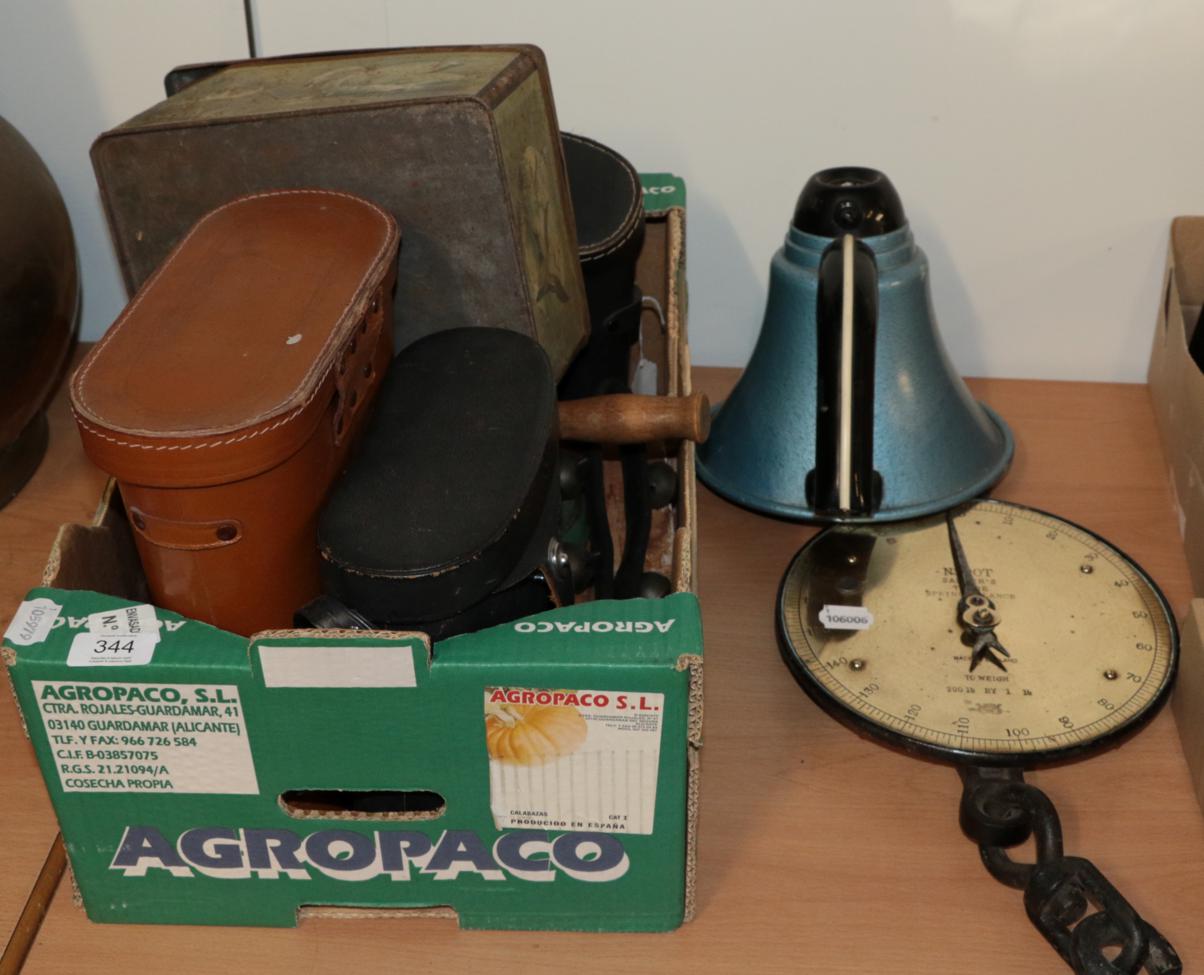 Lot 344 - A megaphone and a box of binoculars etc