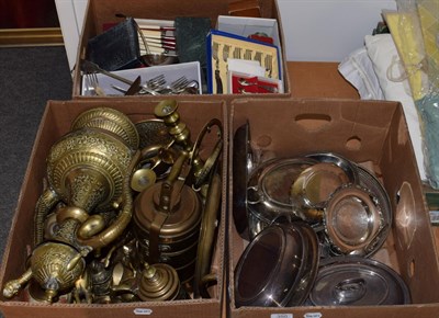 Lot 350 - A quantity of silver plated wares including cutlery, meat dishes etc; together with a quantity...