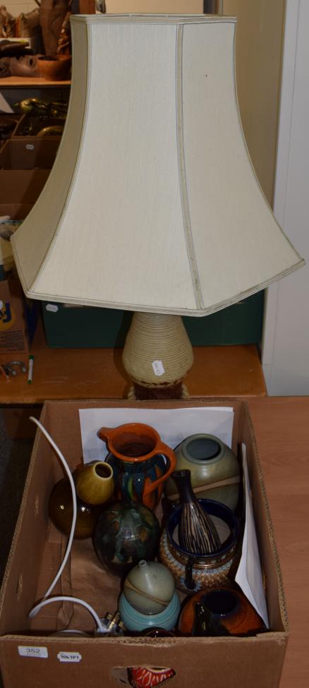 Lot 352 - A group of Studio pottery including Madge Spencer and Continental examples etc; and a table lamp