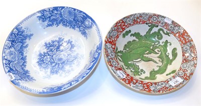 Lot 367 - A Masons Ironstone bowl decorated with a Chinoiserie dragon; together with a blue and white...