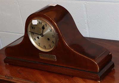 Lot 1202 - A mahogany presentation mantel clock dated April 21 1925