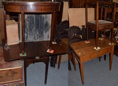 Lot 1223 - A George III Pembroke table; a George III fold over card table; a late George III oak side...