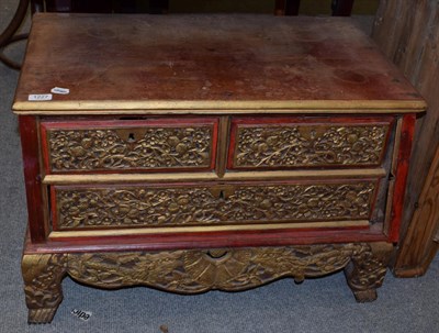 Lot 1227 - A, 18th century Chinese carved and gilded hardwood three drawer chest