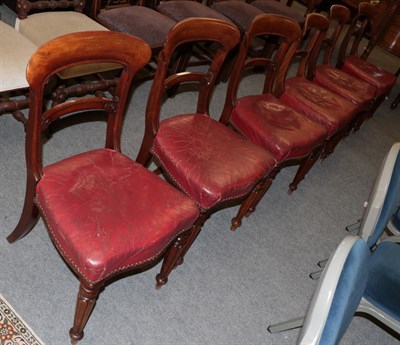 Lot 1253 - A set of Victorian mahogany dining chairs with red leather close nailed seats