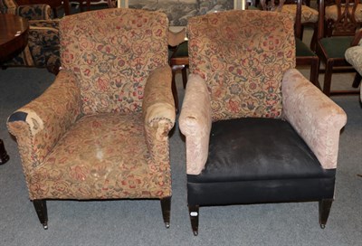 Lot 1260 - A pair of late Victorian tub chairs on square tapering legs, in need of recovering