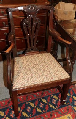 Lot 1272 - A 17th century style carved mahogany dressing stool with close nailed seat; and a George III carved