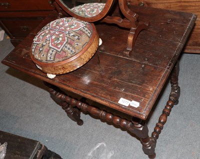 Lot 1277 - A 18th century oak side table with bobbin turned legs, 76cm wide