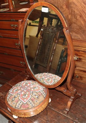 Lot 1288 - A Victorian circular walnut bead work stool; and a 19th century mahogany oval dressing table mirror