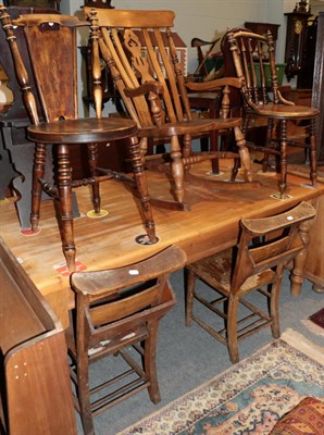 Lot 1304 - A set of four late 19th/early 20th century church chairs; two Ibex chairs; and a stained pine...