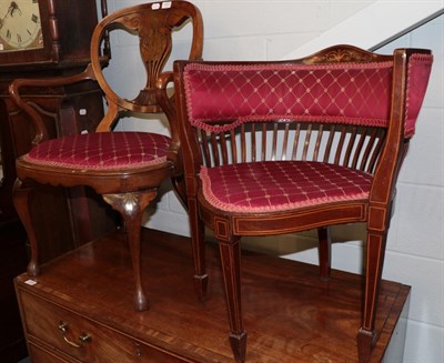 Lot 1317 - A late Victorian rosewood armchair with pierced and inlaid splat; together with an Edwardian...