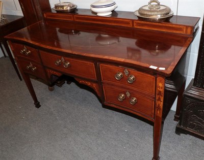 Lot 1331 - A George III mahogany and satinwood banded sideboard on square tapering legs, 152cm wide; two...