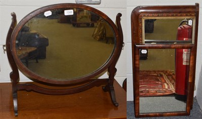 Lot 1348 - A small Victorian walnut and parquetry decorated over mantel mirror; a Victorian wall mirror; and a