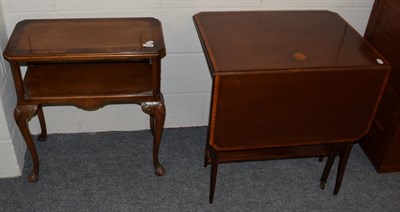 Lot 1354 - An Edwardian mahogany and satinwood banded Sutherland table; and a 1920's/30s two tier side table