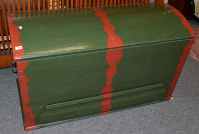 Lot 1358 - A 19th century pine green painted dome top chest, the interior with three drawers, the base...