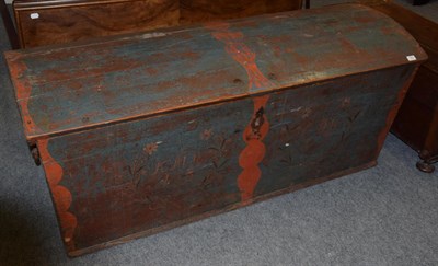 Lot 1363 - A 19th century blue and red painted dome topped marriage chest, 154cm wide