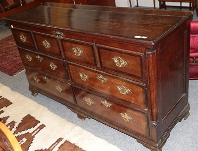 Lot 1370 - A George III oak and mahogany crossbanded Lancashire mule chest with hinged lid, 163cm wide