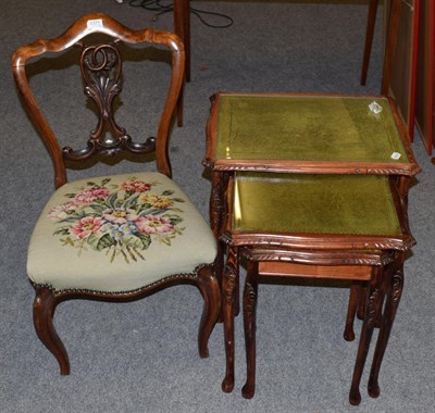 Lot 1377 - Three glass topped nesting tables; a folding oak fire screen; a Victorian rosewood framed...