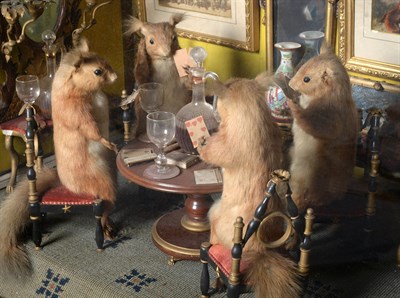 Lot 252 - Taxidermy: A Large Cased Anthropomorphic Diorama of Card Playing Red Squirrels, circa...