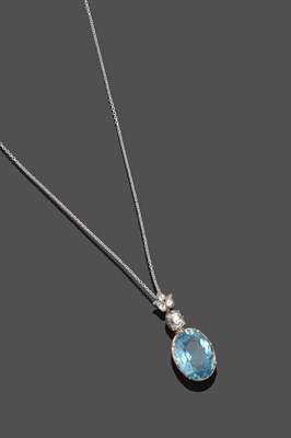 Lot 1012 - An Aquamarine and Diamond Pendant on Chain, an old cut and rose cut diamond set trefoil...