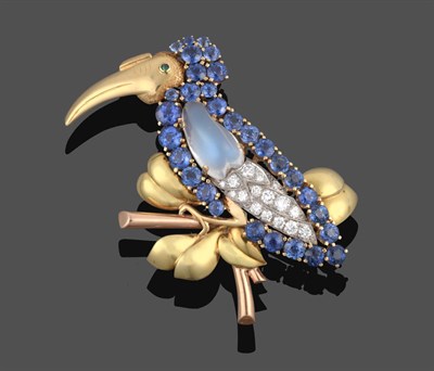 Lot 1014 - A Bird Brooch, by Cartier, modelled as a bird, possibly a dodo, perched on a branch, its body...