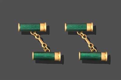 Lot 1025 - A Pair of 18 Carat Gold Green Enamelled Cufflinks, by Cartier, in the form of two chain linked...