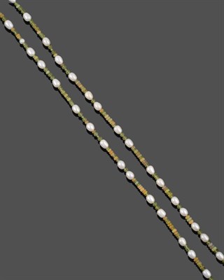 Lot 1027 - A Peridot, Opal and Cultured Pearl Necklace, faceted opal and faceted and smooth peridot beads...