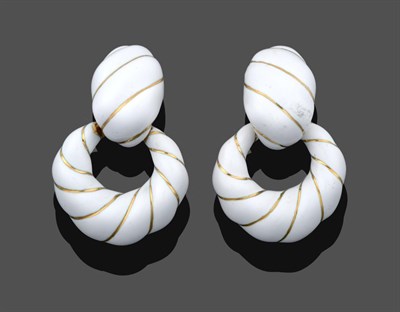 Lot 1037 - A Pair of 1960's White Enamel Earrings, by David Webb, an oval domed link surmounts a circular...