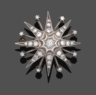 Lot 1072 - A Diamond Star Brooch, circa 1880, an old cut diamond centres eight radial arms with graduated...
