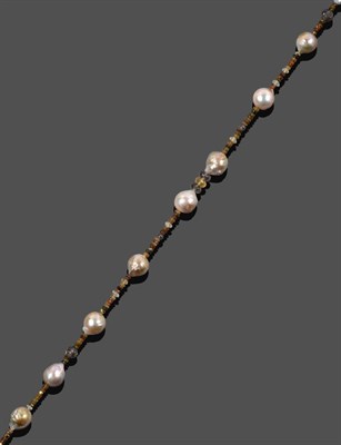 Lot 1113 - A Multi-Gemstone Bead Necklace, cultured pearls spaced by tourmaline, metallic pyrite, citrine...