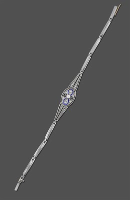 Lot 1120 - An Art Deco Sapphire and Diamond Bracelet, an old cut diamond in a white millegrain setting set...