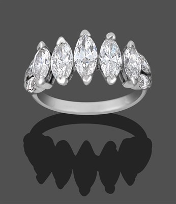 Lot 1121 - A Diamond Five Stone Ring, the graduated marquise cut diamonds to marquise cut diamond set...