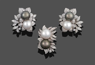 Lot 1146 - A Pair of South Sea Cultured Pearl and Diamond Earrings and A South Sea Cultured Pearl and...