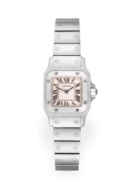 Lot 1172 - A Lady's Stainless Steel Wristwatch, signed Cartier, model: Santos, ref: 1565, circa 1995,...