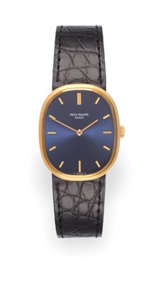 Lot 1176 - An 18 Carat Gold Wristwatch, signed Patek Philippe, Geneve, model: Golden Ellipse, ref: 3648, circa