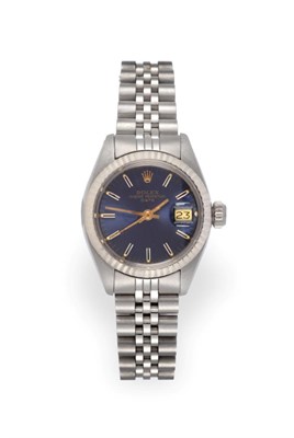 Lot 1179 - A Lady's Stainless Steel Automatic Calendar Centre Seconds Wristwatch, signed Rolex, model:...
